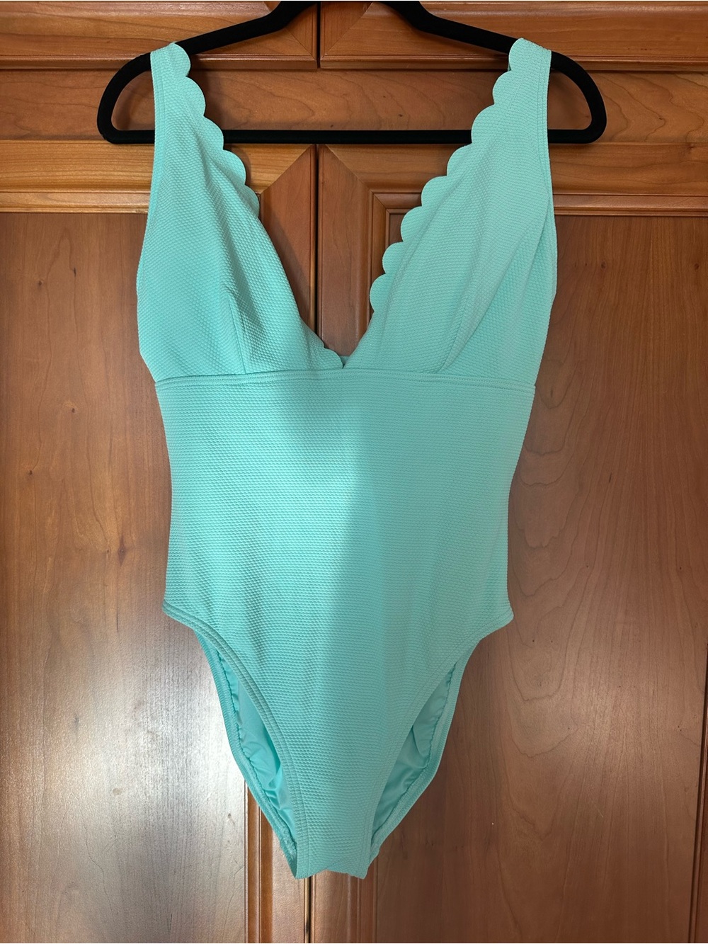 kate spade Aqua Scalloped V-Neck One-Piece Swimsuit